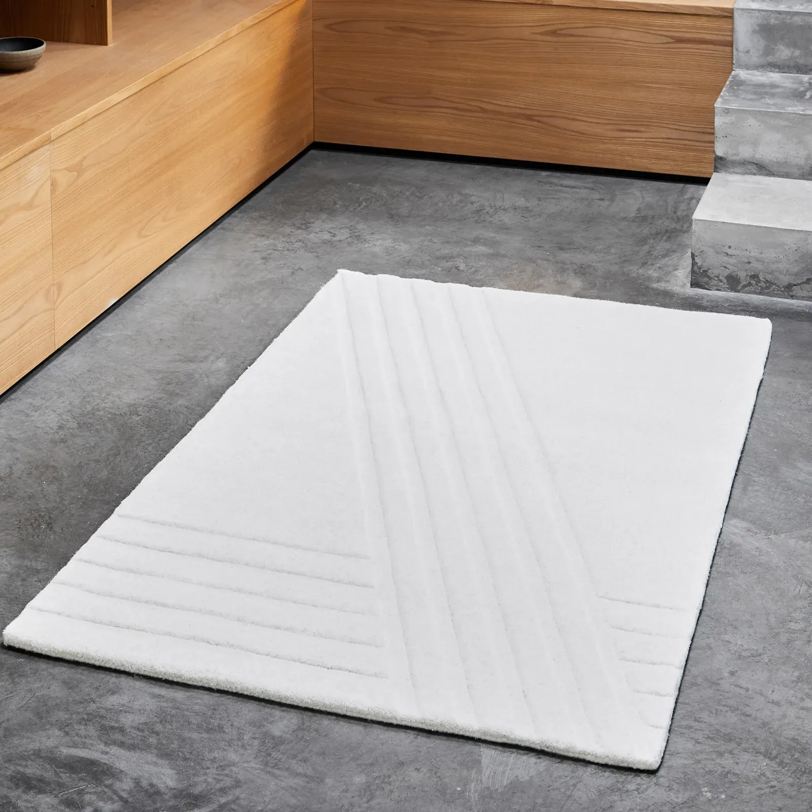 Teppich/Läufer Woud, Kyoto, Weiß, für Wohnzimmer, Stoff / Textil, Design - 140 - 90 - 1.8