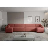 Ecksofa Alvito 2xU BIS, Farbe: Rosa. Material: Kord. A: B: 424 cm,H: 85 cm,Tiefe: 105 cm, Eckcouch, Schlafcouch, Sofa bed, Schlafsofa