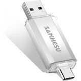 SANKESU 256GB USB Stick 3.0 und USB 3.1, 120MB/s Lesen USB C 2 in 1 Memory Stick, OTG Dual Memory Sticks für iPhone 15/PC/Tablet/Laptop/USB C Handy(Silber)