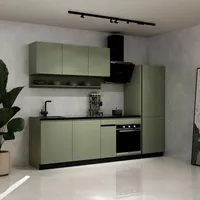 HOME DELUXE Küche PORTOFINO Olivgrün Matt Rechts Arbeitsplatte Grey Stone- Ohne E-Geräte - Grün/Grau/Schwarz/Weiß
