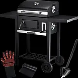 deluxe4home® deluxe4home Holzkohlegrill mit Deckel Grillwagen 2 Ablagen Thermometer