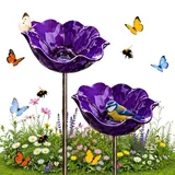 TETGSET Blumen Gartenstecker VogelträNke, 2026 Neu Metall Blumen Gartenstecker, BienenträNke, Schmetterlinge Insekten Tränke für Den Garten, VogelträNke Futterschale Rasen & Balkon (Lila *2)