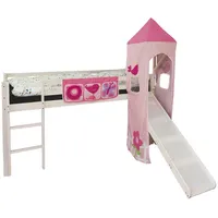 Homestyle4u Hochbett mit Rutsche 90 x 200 cm Kiefer massiv weiß rosa