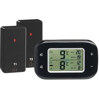 Rosenstein & Söhne Thermometer Kühlschrank: Digitales Kühl- & Gefrierschrank-Thermometer, 2 Funk-Sensoren, schwarz (Thermometer für Gefriertruhe, Kühl Gefrier Thermometer)