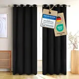Blumtal Verdunklungsvorhänge 2er Set - Thermovorhang Hitzeschutz - Vorhang Blickdicht mit Ösen - Gardinenschals mit Schlaufen - Gardinen 245x140 cm - Vorhangschals 2er Set - Wärmevorhang - Schwarz