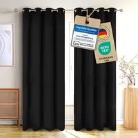 Blumtal Verdunklungsvorhänge 2er Set - Thermovorhang Hitzeschutz - Vorhang Blickdicht mit Ösen - Gardinenschals mit Schlaufen - Gardinen 245x140 cm - Vorhangschals 2er Set - Wärmevorhang - Schwarz