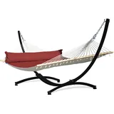 Potenza Outdoor Hängematte mit Gestell für 2 Personen I Catargo - Baumwolle Doppelhängematte XXL 220x160, 220kg I Hängemattengestell 220kg, wetterfest... (Rot, Gestell Schwarz)