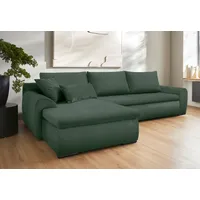 Ecksofa HOME AFFAIRE "Win L-Form" Sofas Gr. B/H/T: 285cm x 85cm x 176cm, Cord-Samtvelours, Recamiere beidseitig montierbar, Ohne Bettfunktion und Bettkasten, grün (dunkelgrün) wahlweise mit Bettfunktion und Bettkasten