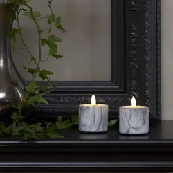 LED Stumpenkerzen Flamme - Marmoroptik - Zement/Wachs - realistische Flamme - Ti...