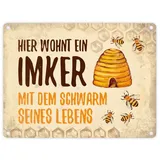 trendaffe - Imker mit Schwarm seines Lebens Blechschild in 15x20 cm - Metallschild Reklameschild Dekoschild