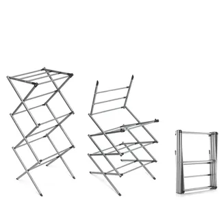 InnovaGoods - Zusammenklappbarer, ausziehbarer Metall-Wäscheständer, 3 Höhenstufen, 11 Stangen, Wasserfest, Leicht, Ohne Werkzeug montierbar, Eisen, Silber, Größe A