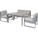 MFG Lounge-Set, 4-teilig | wetterfest | Stabile Alu-Gestelle, pulverbeschichtet | Hochwertige Auflagen | Lofttisch mit HPL-Platte | Gartentisch | Esstisch Outdoor