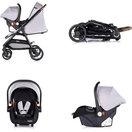 Chipolino Kombikinderwagen Ultera 2 in 1 Babyschale Fußabdeckung klappbar Korb hellgrau - Grau