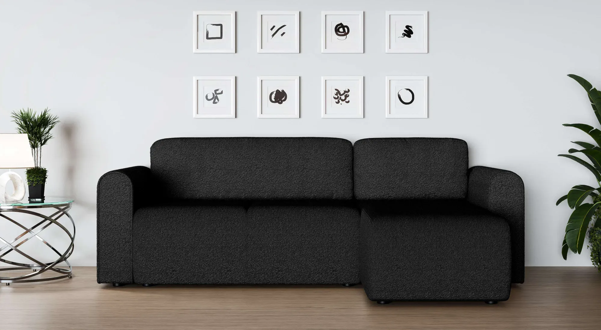 Ecksofa INOSIGN "Ecksofa Zacharia wahlweise mit Bettfunktion, BxTxH 250x166x86 cm" Sofas Gr. B/H/T: 250 cm x 86 cm x 166 cm, Boucle, Recamiere beidseitig montierbar, mit Bettfuntion und Bettkasten, schwarz L-Form mit Wellenunterfederung, Recamiere beidseitig montierbar