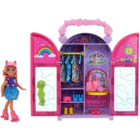 Barbie Chelsea Puppe und Kleiderschrank-Spielset mit Kleidung und Accessoires, 17-teiliges Set, faltbar zum Spielen für unterwegs und zum Verstauen, HXN03