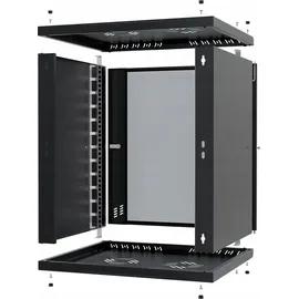 Stalflex Serverschrank, Netzwerkschrank 19" 12U, 450mm, Glastür Schwarz