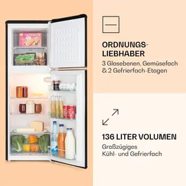 Klarstein Audrey Retro-Kühl-Gefrierkombination (136 l, 1295 mm hoch, Schwarz)