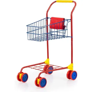Bayer Design 75002AB Einkaufswagen Supermarkt Kinder, bunt, aus Metall, integrierter Sitz, Doppelräder, Kaufladenzubehör