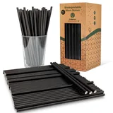 300 Papierstrohhalme Schwarz biologisch abbaubar, kompostierbare Einweg-Trinkhalme. Perfekt für Partys, Geburtstage und Feiern. Für kalte und heiße Getränke