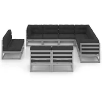 vidaXL 11-tlg Garten-Lounge-Set mit Kissen Grau Kiefer Massivholz