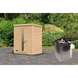 Karibu Saunahaus Hytti 0 naturbelassen Energiesparende Saunatür 9 kW Ofen integr. Steuerung inkl. 8-teiligem gratis Zubehörpaket (Gesamtwert 191,92€)