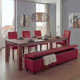 Mendler Garnitur Sitzgruppe Bank mit Aufbewahrung Kriens XXL+4 Stühle Littau, Kunstleder/Leder FSC®-zertifiziert ~ rot