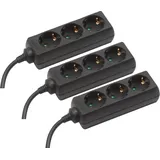 Meister - Steckdosenleiste 3-fach - 3er Set - 1,4 m Kabel - schwarz - Kunststoffleitung - IP20 Innenbereich / Steckerleiste / Mehrfachsteckdose /