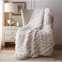 Fouriding Kunstpelz Fleece Decke,Winter weiche warme Blase Kunstpelz Fleece Decke für Bett Sofa Casual Decke Bettdecke Decke (Beige, 100×150CM)