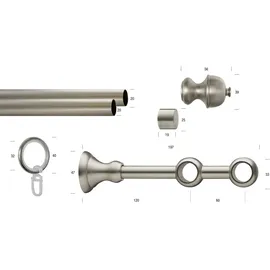 GARESA Gardinenstange GARESA "ANDREA", silber (mattnickelfarben), L:250cm Ø:20mm, Metall, Gardinenstangen, Vorhanggarnitur, verlängerbar, Endknopf Profil klein, mit Ringen