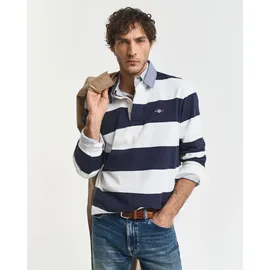 GANT für Herren. 2004083 Polo Heavy Gestreiftes Chambray-Polo Weiß, Navy (4XL), Lässig, Baumwolle, Langarm, Marine