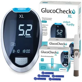 GlucoCheck XL Set [mmol/L] mit 110 Teststreifen zur Kontrolle des Blutzuckers 1 St