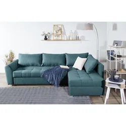 Ecksofa COLLECTION AB, blau (petrol), B:250cm H:42cm T:161cm, 100%Polyester, Sofas, Ecksofa,Bettfunktion,Bettkasten,Bonnelfederkern, Rückenkissen