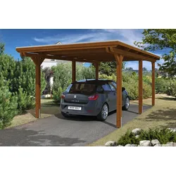 Carport Emsland 354x604cm, nussbaum, 20mm Dachschalung mit EPDM Folie Holzcarport