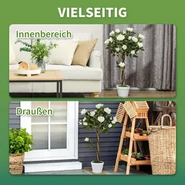 Outsunny künstliche Rosenpflanzen groß 90 cm Kunstpflanze, Plastik künstliche Pflanzen Rosenbaum mit UV-Schutz im Topf, Kunstbaum wie echt für Wohnzimmer Schlafzimmer Büro Moderne Dekoration Geschenk