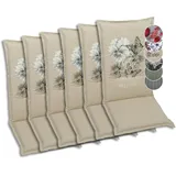 GO-DE Textil Bequeme und attraktive Polsterauflagen für Hochlehner-Gartenstühle (6er-Set, Nature Schmetterlinge beige, Hochlehner)