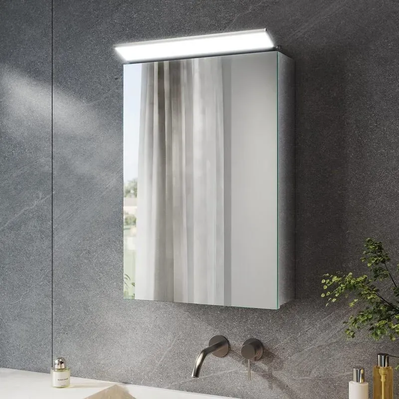 SONNI Badezimmerspiegel mit Schrank, Serie MC06, 360 x 520 x 120 mm, Edelstahl 201, Spiegelbeleuchtung oben, ohne Anti-Beschlag, ohne Steckdose, DESA
