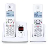 ALCATEL F530 Voice Duo - Schnurloses Festnetztelefon DECT mit Anrufbeantworter - Großes Display - Freisprechfunktion - Anrufblockierungsfunktion - 2 Direktwahltasten - 2 Mobilteile - Weiß/Grau