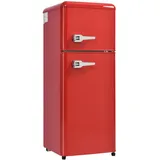 Merax Retro Mini Kühlschrank mit Gefrierfach, 92L, 2 Türen, 105,5 cm, kompakt für Single, Büro & Hotel Minibar, LED, 116 kWh/Jahr, Rot