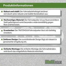 Trutzholm Fahrradständer 2 x Anlehnbügel 140 x 88 cm Stahl feuerverzinkt Ø 50 mm grau