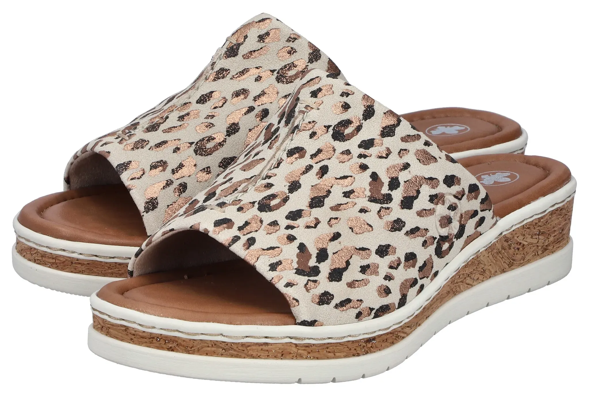 Pantolette RIEKER, Damen, Gr. 40, beige, kombiniert, Lederimitat, metallic, Schuhe Pantolette, Sommerschuh, Hausschuh, Keilabsatz, zum Schlupfen