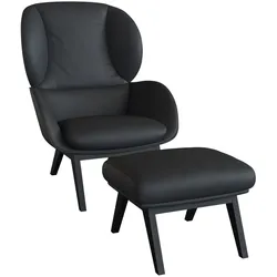 Ohrensessel FLEXLUX "Adria Designsessel, Loungesessel", schwarz (deep schwarz), B:78cm H:100cm T:96cm, 100% Echteder, Sessel, Stil & Komfort, organische Form, Fuß Holz schwarz