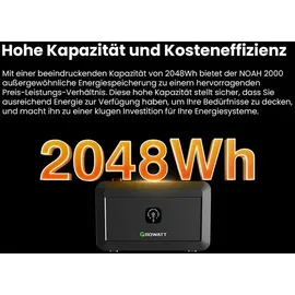 Growatt NOAH 2000 Solarspeicher für Balkonkraftwerk 3 St. + 4x 500W Bifaziale Solarmodule + Wechselrichter
