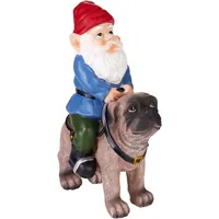 Brubaker Gartenzwerg mit Hund - Zwerg reitet mit Sattel