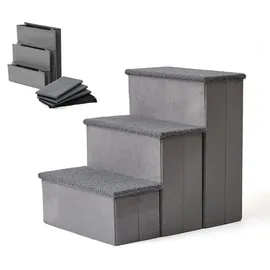 Relaxdays Hundetreppe 3 Stufen Grau 40 cm x 54 cm x 48 cm