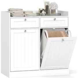 Costway Kippbarer Wäscheschrank Badezimmerschrank 79 x 80 x 40 cm Weiß