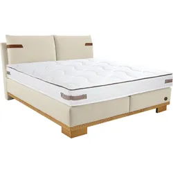 Boxspringbett BIRKENSTOCK "Montreal", weiß (perlweiß tbb 1), B:203,5cm L:230,5cm, Struktur TBB (100% Polyester), Scheuertouren 32000, Komplettbetten, Boxspringbett, Kopfteil in Kissenoptik, Lederlaschen, unterschiedliche Ausführungen