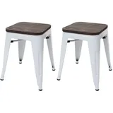 Mendler 2er-Set Hocker HWC-A73 inkl. Holz-Sitzfläche, Metallhocker Sitzhocker, Metall Industriedesign stapelbar ~ weiß