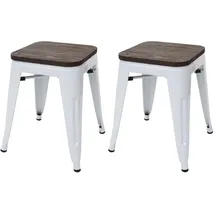 Mendler 2er-Set Hocker HWC-A73 inkl. Holz-Sitzfläche, Metallhocker Sitzhocker, Metall Industriedesign stapelbar ~ weiß