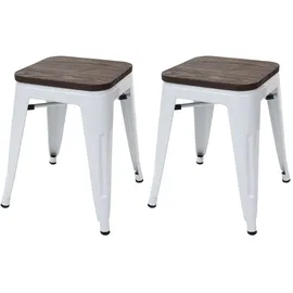 Mendler 2er-Set Hocker HWC-A73 inkl. Holz-Sitzfläche, Metallhocker Sitzhocker, Metall Industriedesign stapelbar ~ weiß