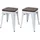 Mendler 2er-Set Hocker HWC-A73 inkl. Holz-Sitzfläche, Metallhocker Sitzhocker, Metall Industriedesign stapelbar ~ weiß